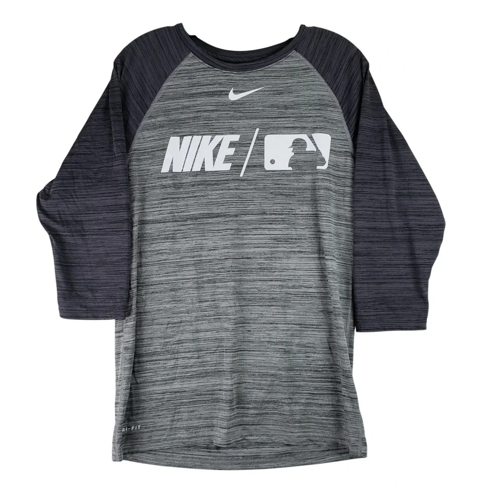 Nike MLB Dri-FIT 3/4 Sleeve Shirt Mens‎ Small Grey Heathered Baseball Training